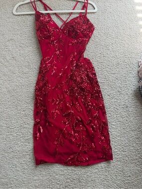 AJ Sequin Lace-Up Bodycon Mini Dress